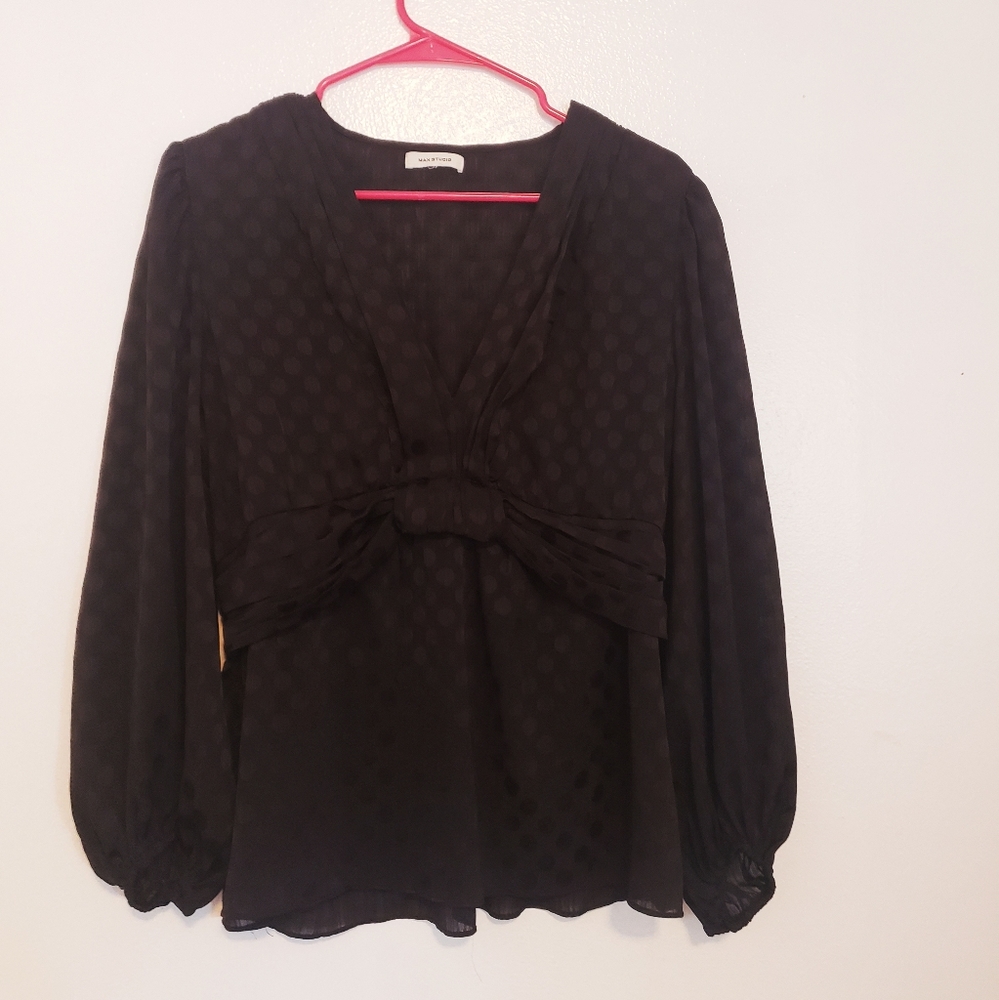 Max Studio Black Dot Empire Waist Blouse